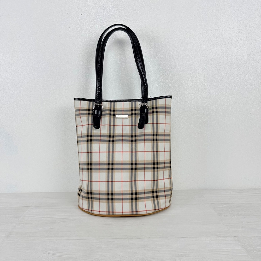 Burberry Bucket Tote Bag Nova Check Blue Label Preppy Vintage Work Bag Classic